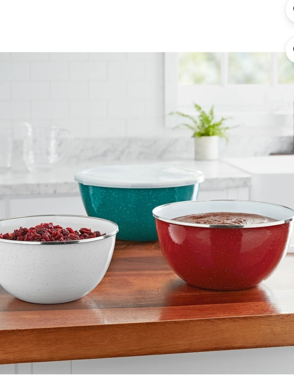 New The Pioneer Woman Speckled Mixing Bowls in Red, Teal & White Woth Lids